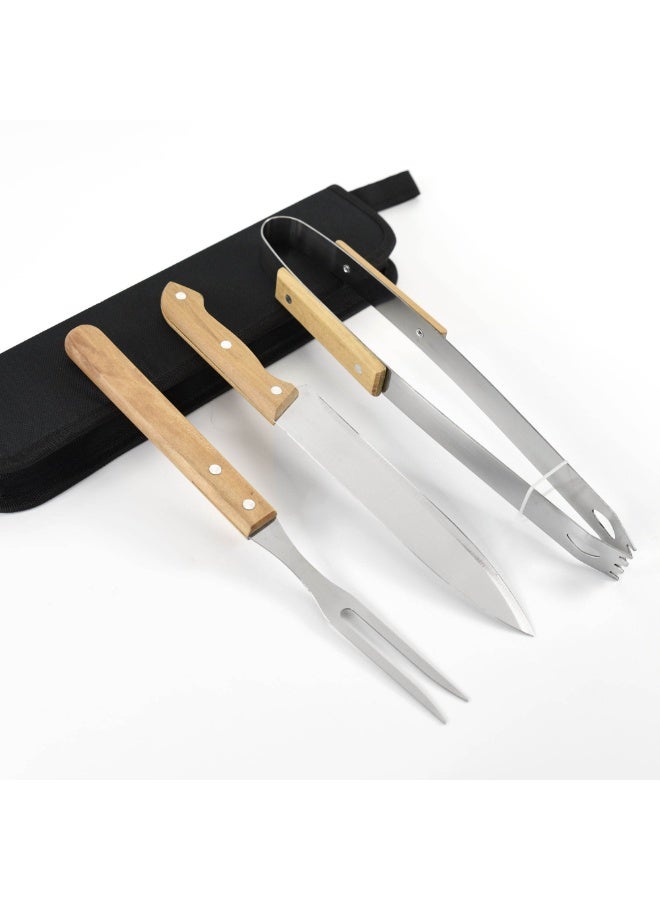 3-Piece Wooden Handle BBQ Tool Set – Stainless Steel Utensils with Classic Wood Grips & Black Carry Case, Grilling Accessories - Image 3